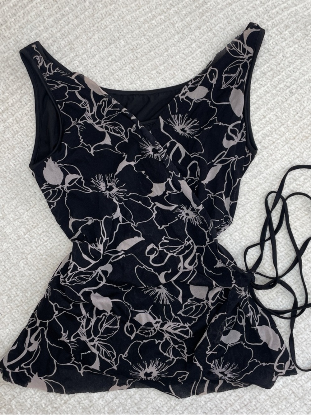 90s K.S. BER Womens Black Floral Mesh Wrap Top Office Siren / Whimsigoth S